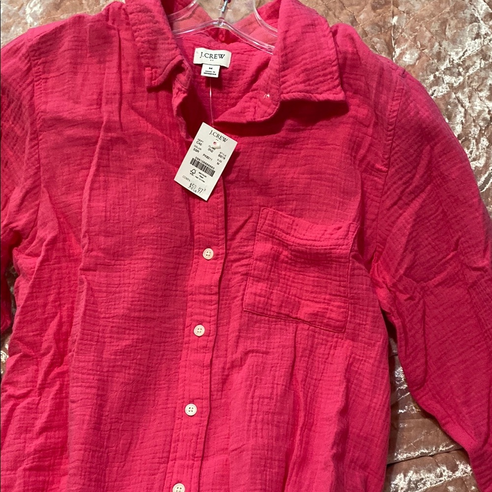 J. Crew Hot Pink Button-Up Gauze Shirt